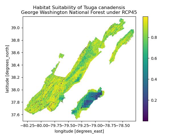 Habitat Suitability of Tsuga canadensis George Washington National Forest under RCP 4.5