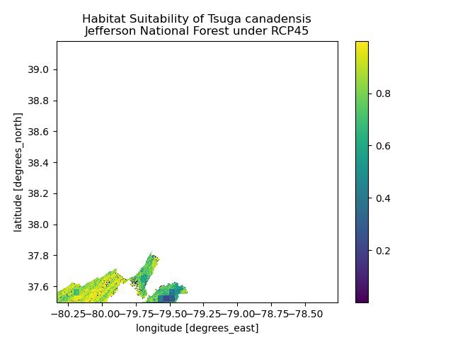 Habitat Suitability of Tsuga canadensis Jefferson National Forest under RCP 4.5