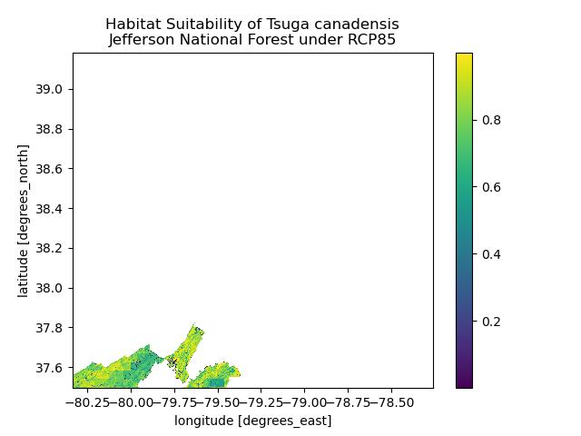 Habitat Suitability of Tsuga canadensis Jefferson National Forest under RCP 8.5